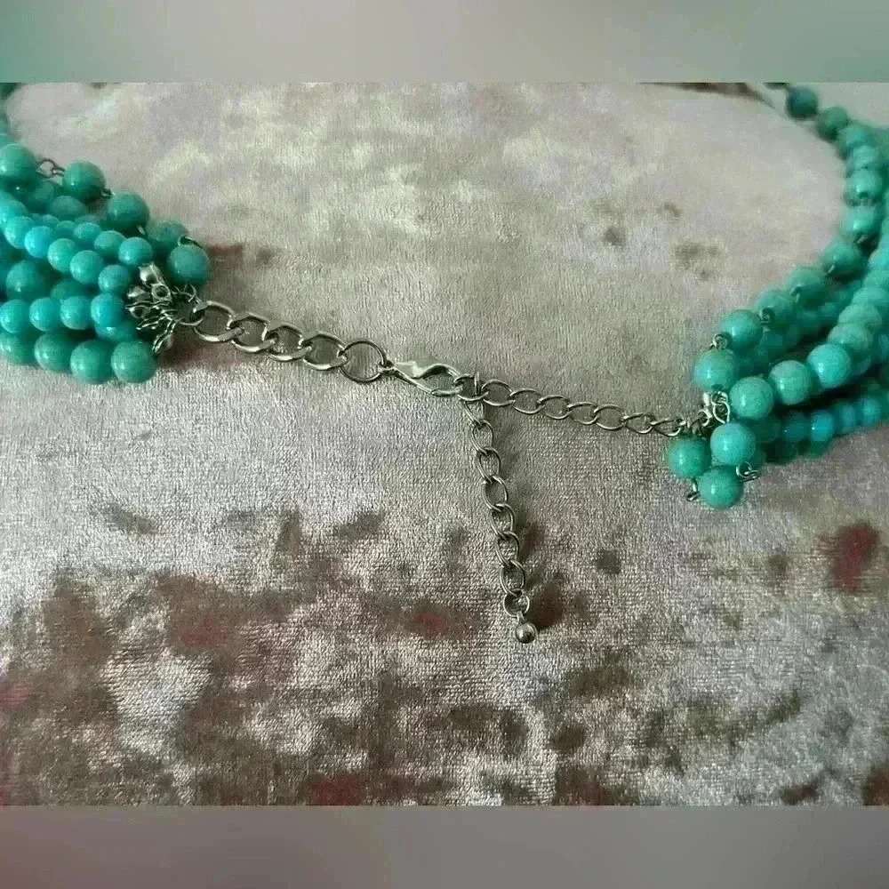 Turquoise 7 Layer Beaded Women's Necklace (309) - Picture 7 of 9